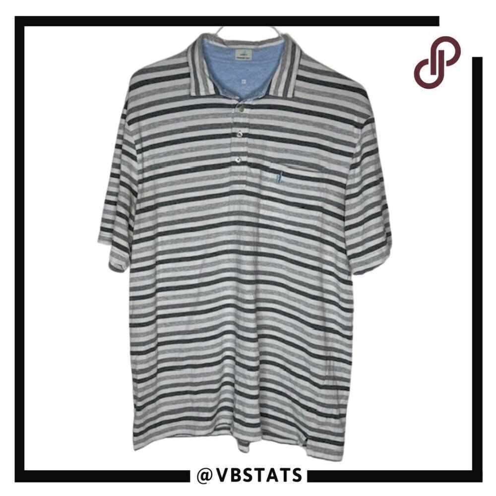 johnnie-O XL Gray and‎ White Striped Short Sleeve Polo